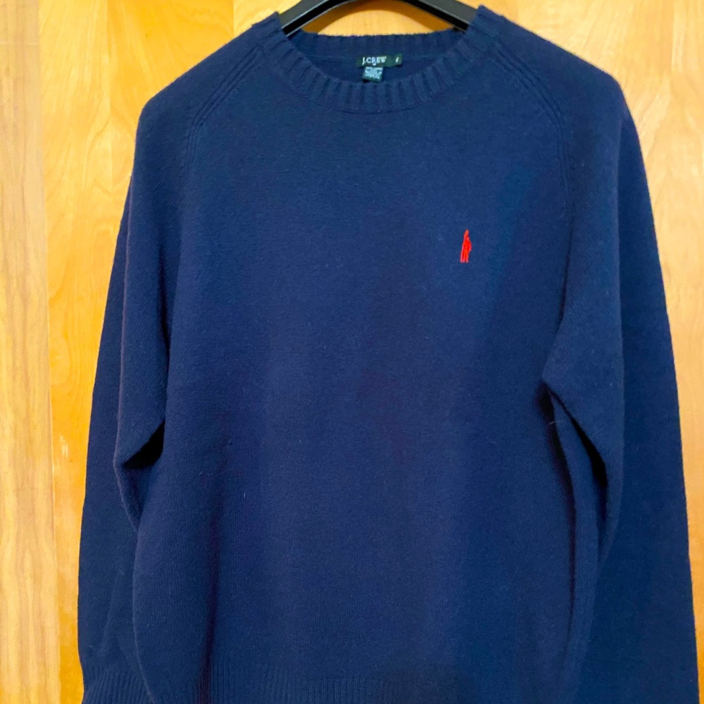 J Crew Lambs Wool Crewneck Navy Blue Sweater